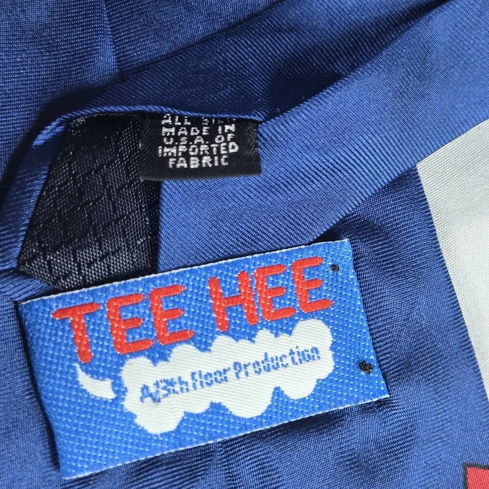 Vintage TeeHee Political Humor Necktie 100% Silk 90s Satire Novelty Navy Red - Picture 4 of 5